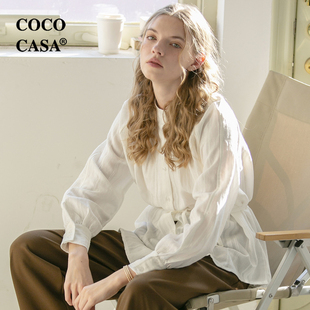 cococasa设计师高级感法式系带白色衬衫女2024春新欧货大牌潮上衣