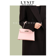 lynit粉色凯莉包女2024迷你手提包高级质感，鳄鱼纹小包斜挎包