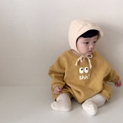 韩国大眼睛可爱加绒连体服套头婴幼儿爬服长袖加绒保暖宝宝连体衣