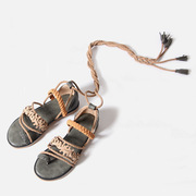 罗马凉鞋沙滩鞋208民族风，绑带复古女学生，度假沙滩平底夹脚潮