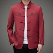 中国风现代唐装男中华立领中山装红色喜庆盘扣，上衣中老年爸爸外套