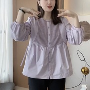 韩版针织拼接衬衫女2024年春夏季时尚洋气，圆领开衫叠穿长袖潮