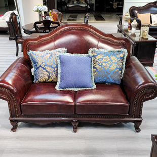 美式实木真皮沙发小户型客厅沙发组合欧式轻奢皮沙发高档别墅家具