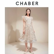 chaber巧帛商场，同款优雅收腰显瘦连衣裙，中裙袖波点103702