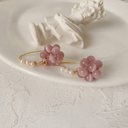 橡子铺「葡萄串」淡紫色猫眼石耳坠淡水珍珠，法式复古温柔气质耳环