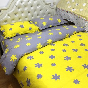 灰黄小花朵纯棉布料宽幅加厚棉布卡通四件套床单被套枕套免费加工