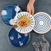 日式餐具手绘陶瓷盘子创意复古家用菜盘釉下彩西餐盘牛排盘早餐盘