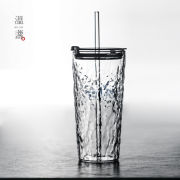 家用玻璃吸管杯耐热开水饮料牛奶女生高颜值大容量，高硼硅时尚带盖