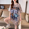 设计感小众短袖t恤女夏季韩版宽松大码女装中长款休闲可爱连衣裙