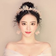 新娘紫色花环香槟手工，头花饰品套装，韩式结婚伴娘头饰旅拍造型头饰