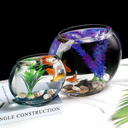 小型创意扁形玻璃金鱼鱼缸椭圆形家用桌面水培造景孔雀鱼带过滤缸