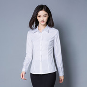俏经理2024春季白衬衫女士长袖韩版修身职业装打底衫浅蓝大码