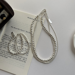 s925纯银圆珠手链女士多层缠绕项链小众，设计朋克锁骨链手饰套装