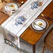 法式复古提花桌旗欧式餐桌，布艺茶几流苏床旗床头电视柜