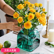客厅方形大花瓶透明插花瓶，水培花束欧式彩色花器鱼缸摆件玻璃花瓶