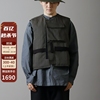 日本Kontor英式概念背心短版尼龙织带多口袋魔鬼贴背心马甲军绿色