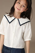春夏款女童白色海军领纯棉短袖衬衫童装2023学院风衬衣气质韩版潮