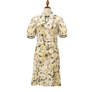 可路莎232673棉布印花旗袍，连衣裙夏季优雅中式修身