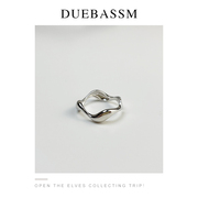 duebassm原创小众设计ins风不规则曲线，浪纹开口925纯银戒指女