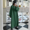 现韩国东大门秋季女装棉，绿色大码宽松慵懒风休闲长款连衣裙卫衣裙