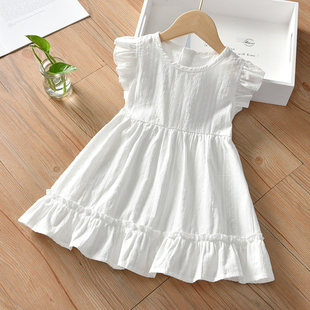 女童连衣裙夏装洋气白色裙子，2022女宝宝夏季棉麻薄款连身裙
