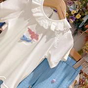 A7293女童韩版套装夏季可爱人鱼短袖T恤花边喇叭裤时髦两件套