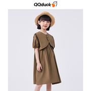 QQduck可可鸭女童连衣裙夏装2023洋气儿童纯棉夏季泡泡袖裙子