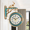 北欧轻奢客厅双面挂钟鹿头钟表家用时尚创意时钟欧式装饰现代挂表