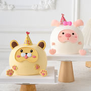网红动物蛋糕装饰lulu小猪小熊宝宝摆件插件儿童派对帽生日装扮