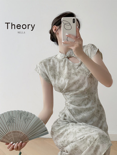 theorywella新中式镂空盘扣，旗袍裙女夏季优雅气质长裙设计感