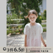 史豌豆(史豌豆)女童，娃娃衫2023夏季儿童，精致绣花白色衬衫宝宝法式上衣