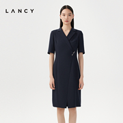 LANCY/朗姿2023夏季西装连衣裙子女收腰短袖中长款通勤裙子