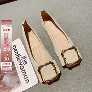 软底豆豆鞋2024年韩版金属扣装饰浅口方头平底鞋简约百搭单鞋