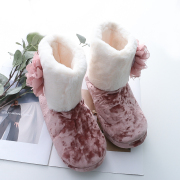 外贸时尚女士休闲家居暖鞋冬季毛绒拼色加绒加厚保暖包跟拖鞋