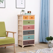 实木床头柜美式收纳储物柜，窄边角柜原木，彩色抽屉斗柜简约小床边柜