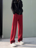 红色运动裤女春秋加绒加厚时尚，休闲直筒裤，阔腿裤高腰香蕉裤女卫裤