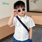 迪士尼童装男童纯棉短袖，衬衣帅气学院风，米奇夏季时尚白衬衫