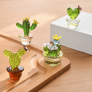 创意日式纯手工玻璃多款仙人掌，绿植摆件桌面，迷你家居橱柜装饰假花