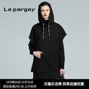 Lapargay纳帕佳女装冬季黑色不规则长裙两件套休闲连衣裙
