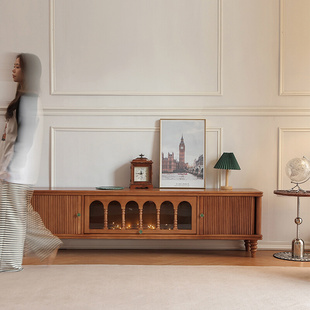 法式复古实木电视柜美式小户型客厅落地矮柜储物柜中视听家具