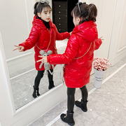 女童2023羽绒棉服冬装中大儿童，加绒棉袄厚外套洋气中长红色衣