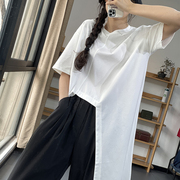 布依夏季韩版宽松个性拼接设计感不规则中长款棉T恤女上衣潮ins风