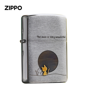 芝宝zippo打火机正版zoop贴章猫咪镶嵌个性，创意限量zipo男士