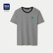 HLA/海澜之家条纹透气短袖夏季圆领三角精致字母小标休闲T恤男士