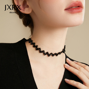 jxrx黑色水晶项链女款高级设计感小众，锁骨链2024年脖颈链子