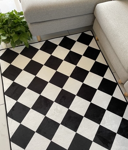 复古格子地毯ins简约现代黑白格线条菱形正方格客厅卧室混纺地毯