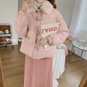 Dear YN甜美减龄宽松毛毛领牛角扣加厚短款棉服面包服外套女