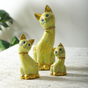 异丽泰国实木工艺品创意猫咪，摆件客厅电视柜暹罗猫家居桌面装饰品