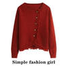 红色毛衣外套女2024春季设计感修身短款小个子高级感针织开衫