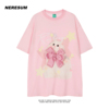 Neresum粉色甜酷猫咪蝴蝶结印花短袖T恤女夏季宽松可爱小众上衣